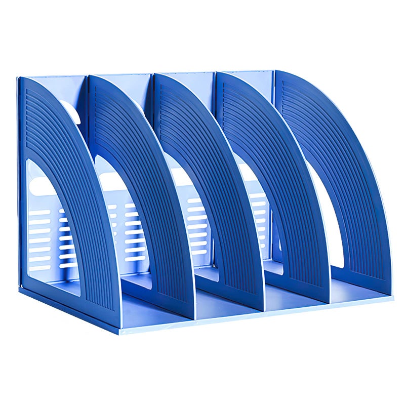 SAYEEC File Holder Storage Folder 4 Compartment Standing Desktop Hollow Organizer Blue Files Shelf Frame Thicken Plastic Paper Notebook Magazine Bookstore for Office School Supplier Students - Image 1